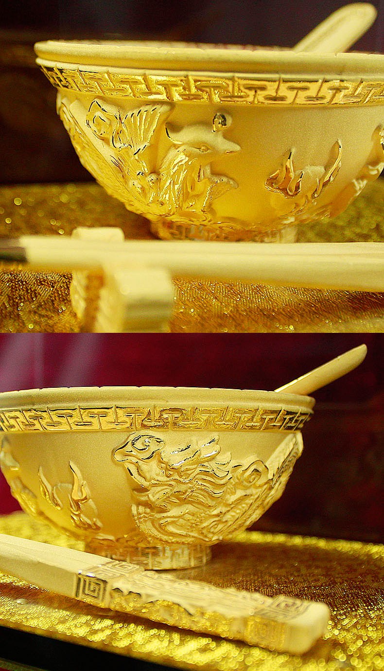 茗氏庭居金饭碗绒沙金工艺品店铺乔迁开业金碗礼物小孩满月周岁结婚