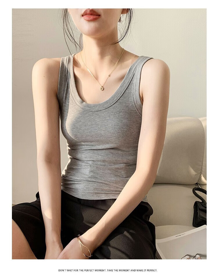 静鹿女士背心螺纹舒适百搭新款防走光内搭上衣遮副乳显瘦背心螺纹背心