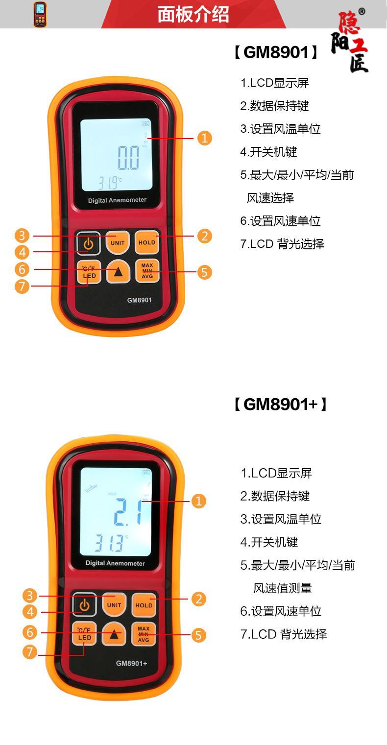 数字式风速仪手持风速计风速测量仪风量仪gm8901原厂标配