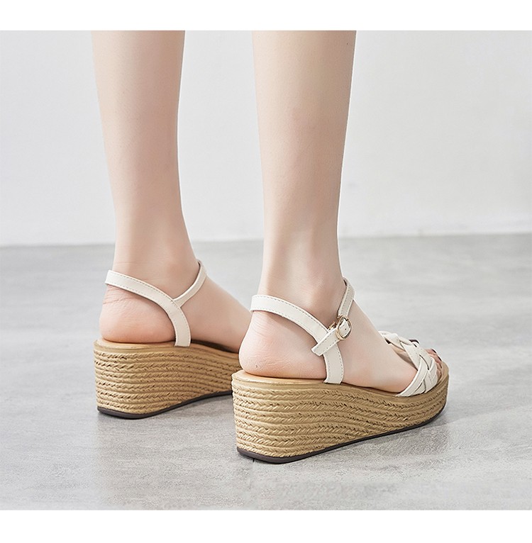 坡跟凉鞋女2021新款夏季厚底一字带休闲百搭增高松糕底女鞋子女士凉鞋
