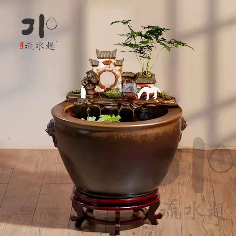 院子鱼缸米缸景德镇陶瓷造景办公室酒店全套江南水乡特大号缸70cm套组