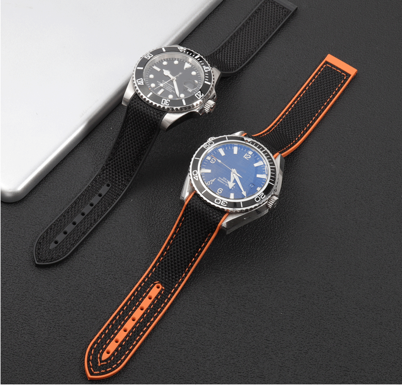 弧形硅胶手表带男适配欧米茄新海马300600橡胶手表带蝶飞超霸007海洋