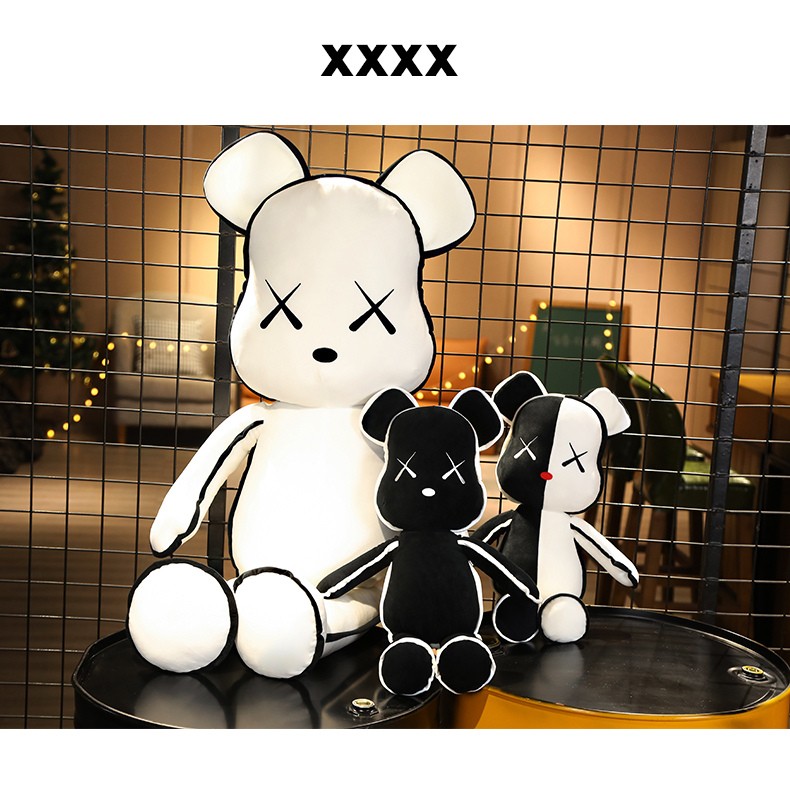 黑白暴力熊玩偶kaws潮玩熊毛绒玩具网红大号抱枕沙发摆件抱睡公仔一朝