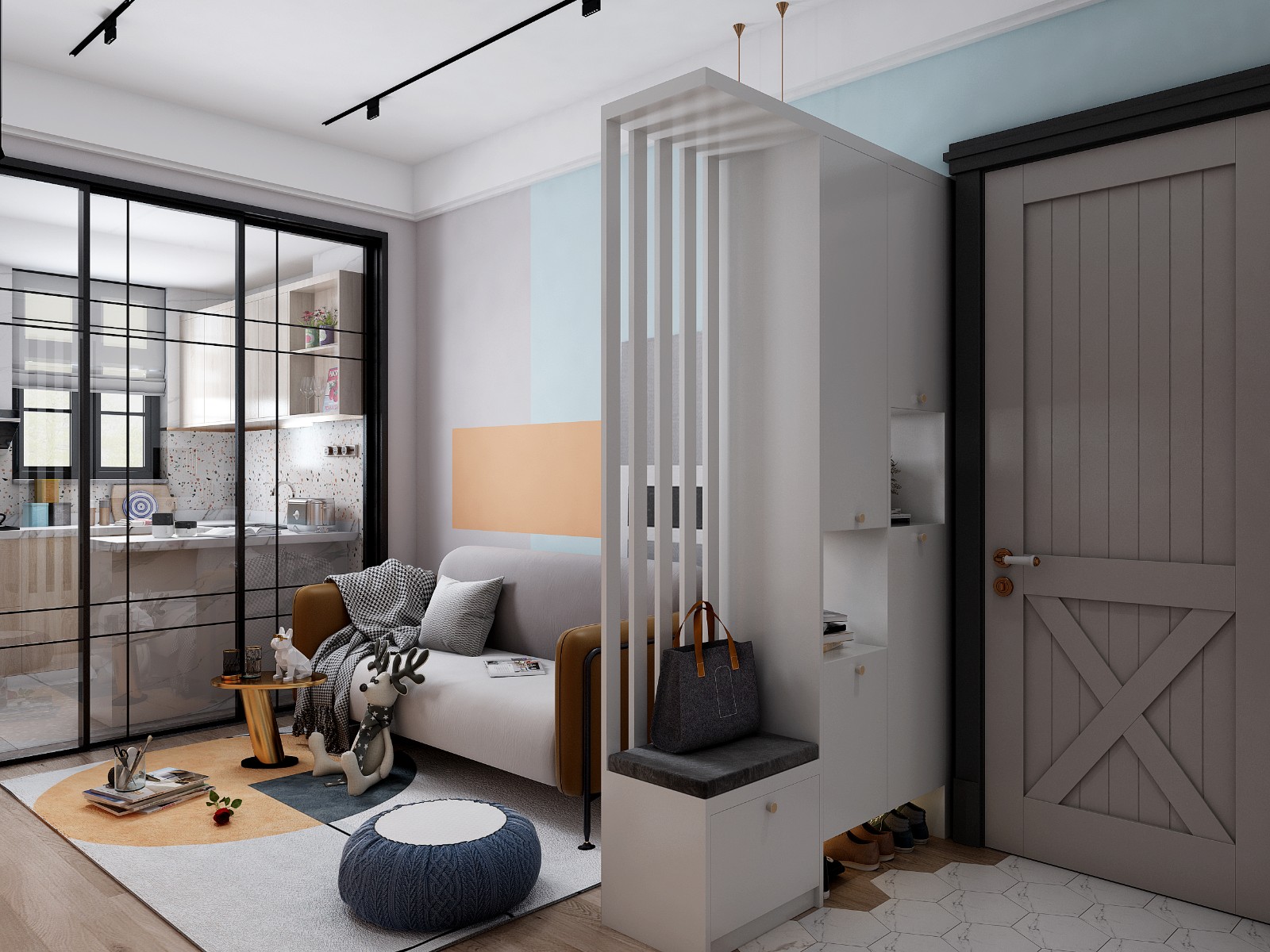 好莱客全屋定制 鞋柜玄关隔断柜入户柜屏风门厅换鞋凳镂空收纳柜 客