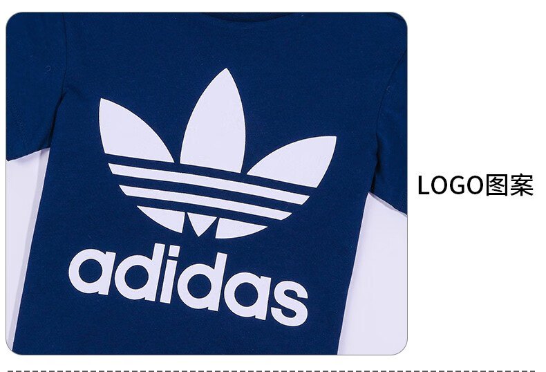 adidas阿迪达斯童装男童t恤青少年大童三叶草短袖圆领藏青色纯棉上衣