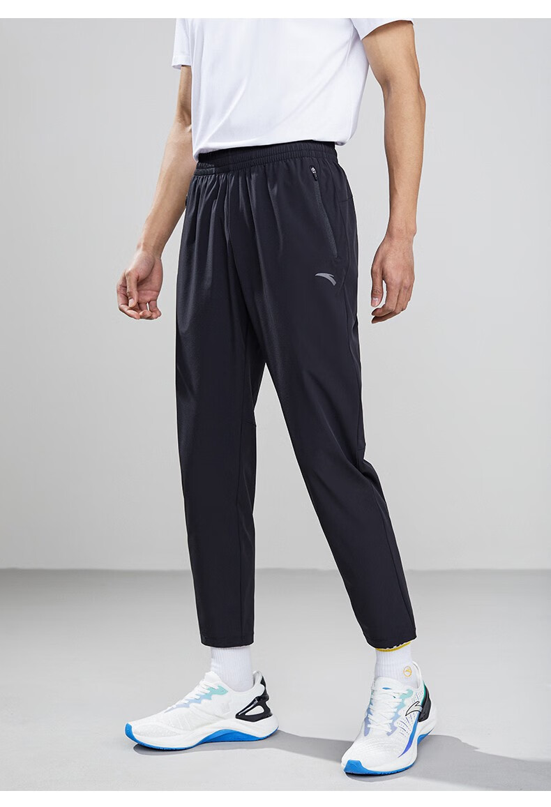 安踏冰丝裤运动长裤男夏季针织九分裤休闲收脚裤透气1522255012蜡灰色