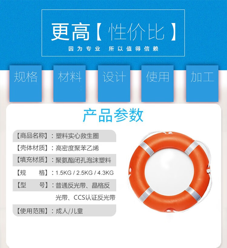救生圈43公斤成人救生圈25公斤成人船检ccs救生圈地中海蓝色大号