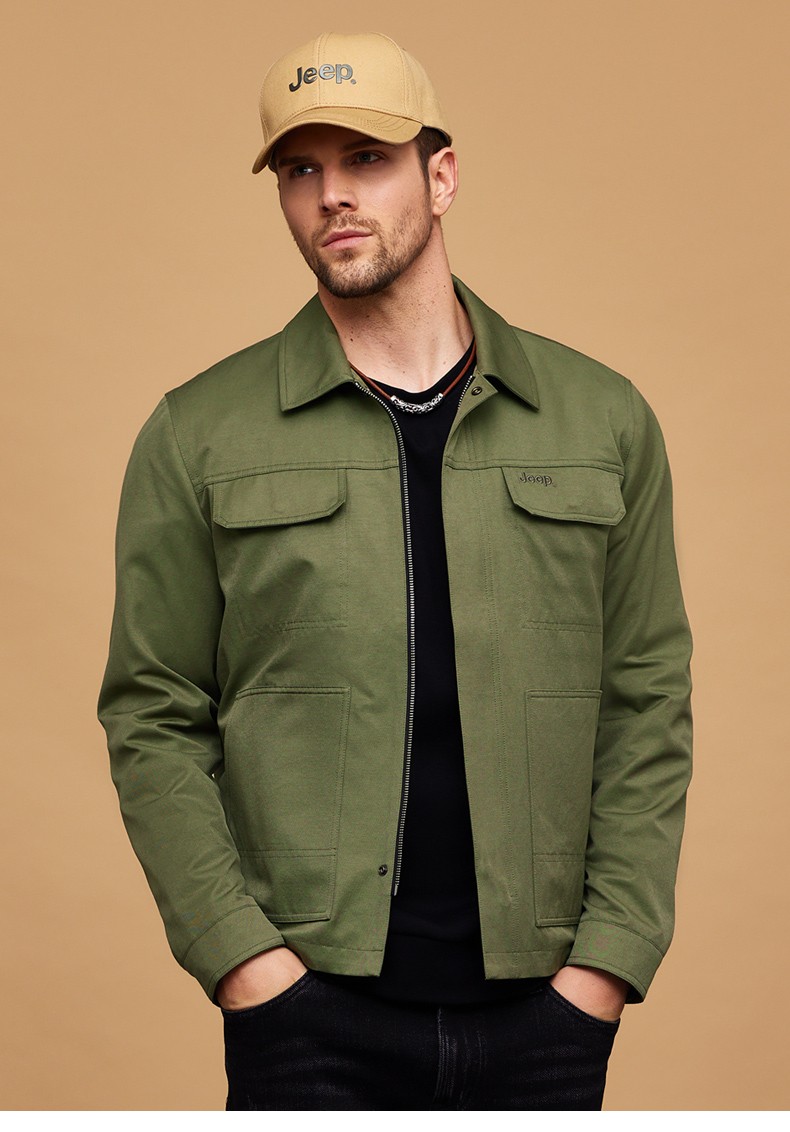 jeep吉普男装2021秋冬新款夹克男时尚潮流纯色刺绣欧美风男士夹克翻领