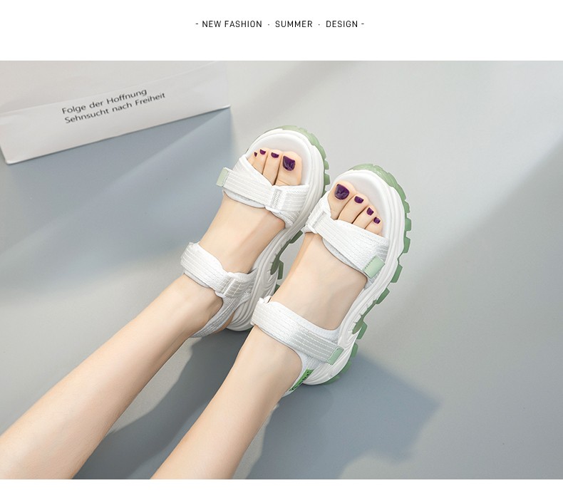 奥古狮登凉鞋女潮流新款便捷魔术贴5cm增高显瘦舒适百搭312027白绿40