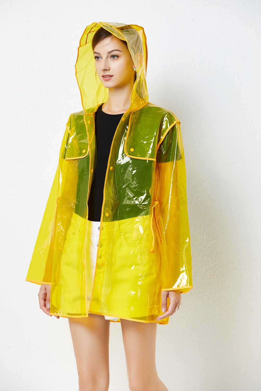 freesmily时尚透明包边eva雨衣男女情侣长款户外走路旅游防雨短外套