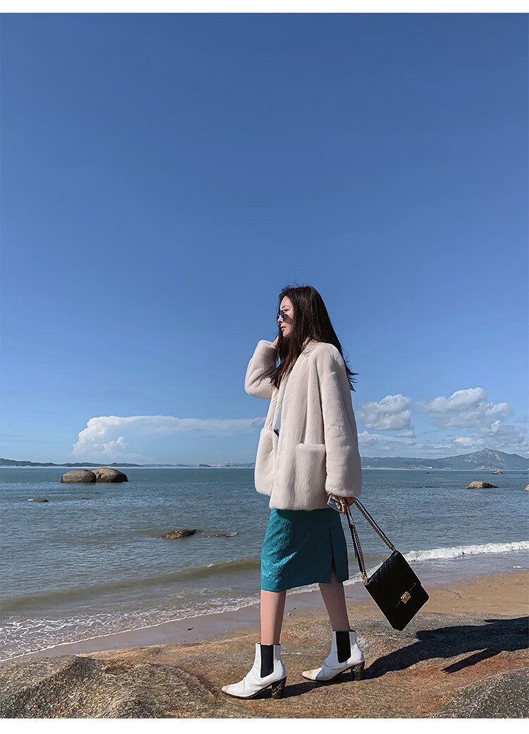 狄派斯 进口貂皮大衣女士小母貂整貂水貂天鹅绒年轻皮草外套 银蓝貂