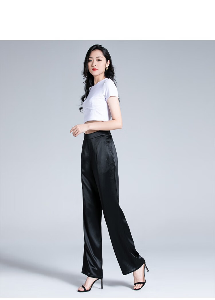 dafy品牌丝绸缎面裤子女重磅真丝直筒裤夏季薄款高腰垂感显瘦桑蚕丝阔