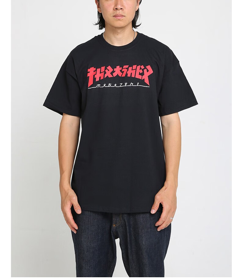 thrasher官方godzilla哥斯拉logo印花短袖t恤男女款潮流宽松t黑色l