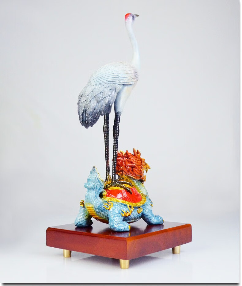 伯莎丹顿 纯铜龟鹤延年摆件祝寿礼物送长辈爷爷奶奶龙龟桌面客厅玄关