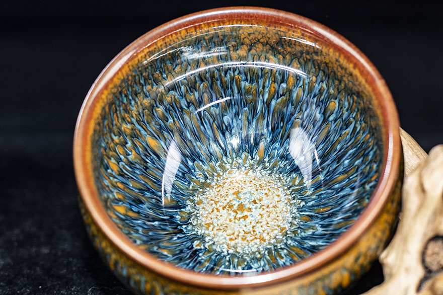 多颗釉泪金丝蓝孔雀曹伟俊建阳建盏礼盒装口径9b64