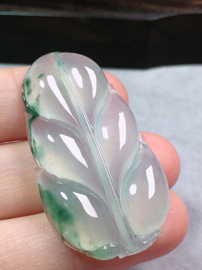 绿翠天成 翡翠冰种飘花叶子树叶吊坠 冰种翡翠缅甸天然a货玉石送礼