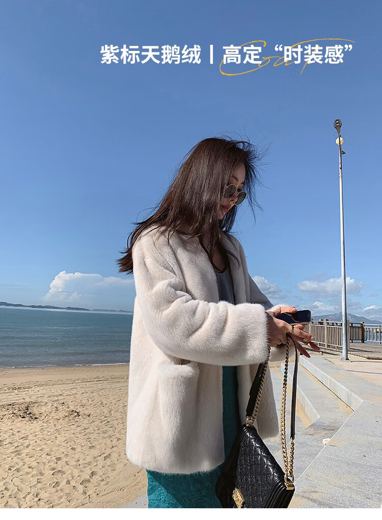 狄派斯 进口貂皮大衣女士小母貂整貂水貂天鹅绒年轻皮草外套 银蓝貂