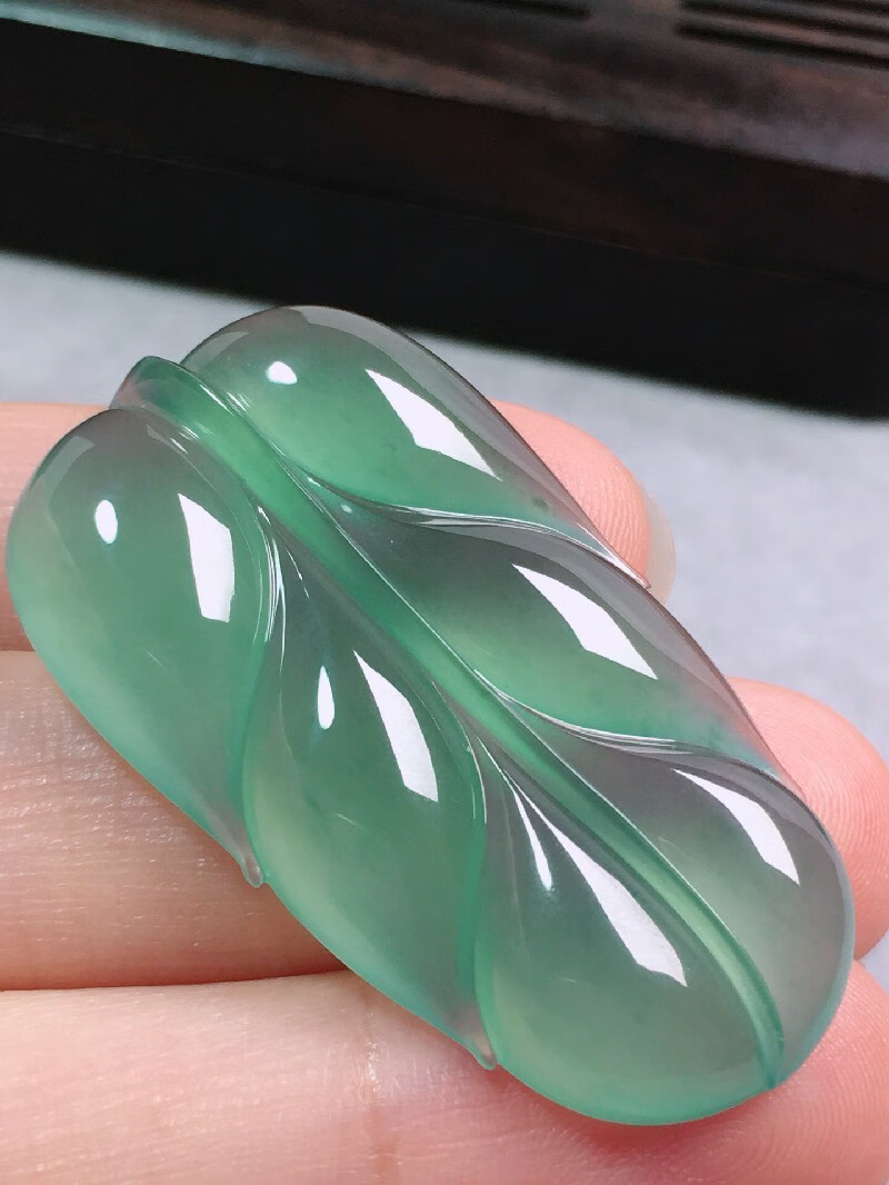 绿翠天成 翡翠高冰种树叶叶子吊坠 冰种翡翠缅甸天然a货玉石送礼男女