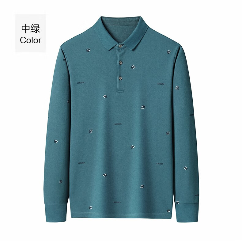 长绒棉罗蒙长袖polo衫男士翻领上衣新款中青年印花时尚百搭上衣男乌兰