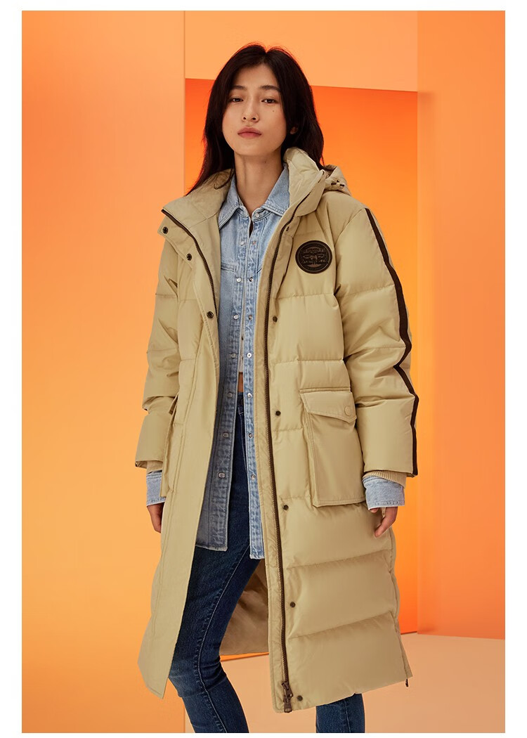levis李维斯秋冬新款女士中长款羽绒服易穿搭潮流百搭 卡其色 m