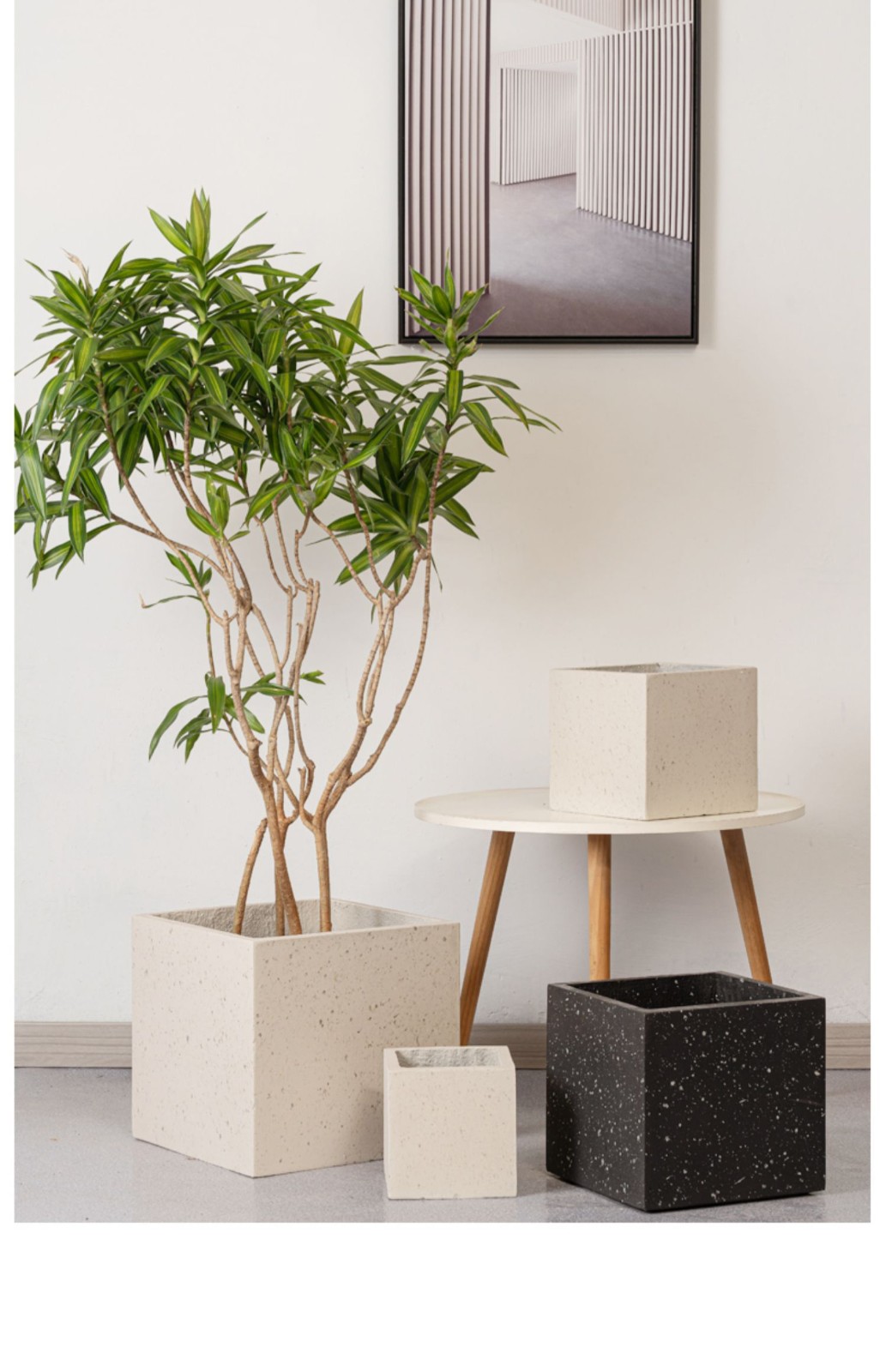 水泥花箱园艺正方形特大号水磨石镁泥简约北欧风植物阳台装饰 香槟黄