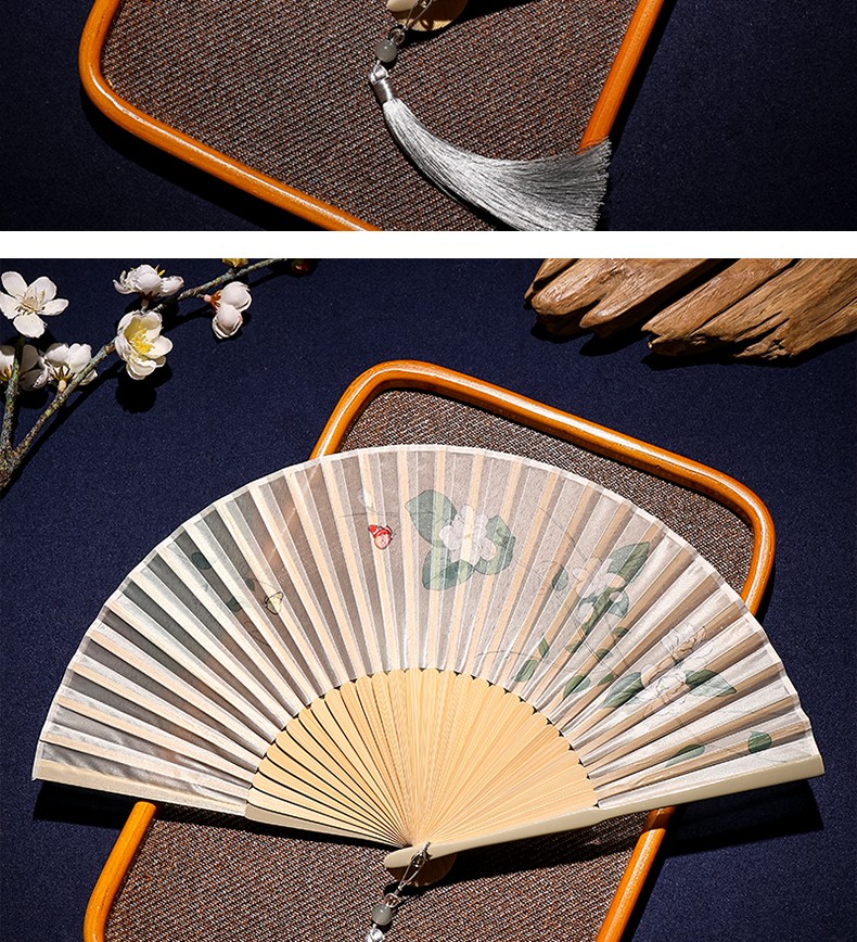 悦小七中国风折扇夏季高档古风夏天汉服旗袍中式扇子儿童折叠舞蹈扇竹