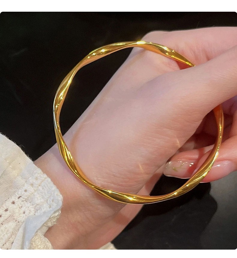凰足金9999简约ins风格黄金手镯女士按克几何莫比乌斯环真金镯子 20克