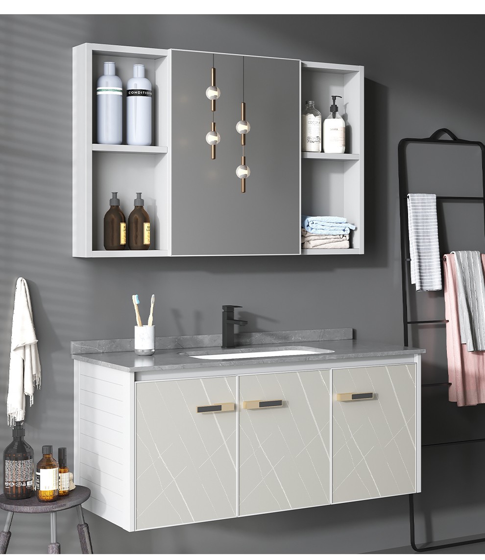 卫生间洗手柜组合现代简约洗脸盆面盆柜酒店轻奢洗漱台50陶瓷盆镜片款