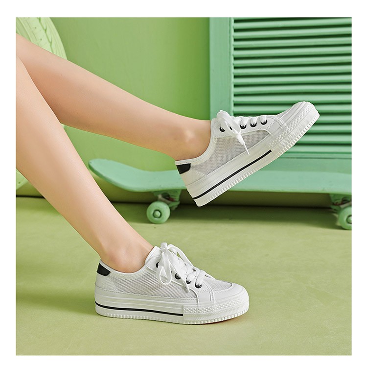 人本小白鞋女夏季网鞋女透气网面鞋子女2022新款厚底平底鞋子女百搭