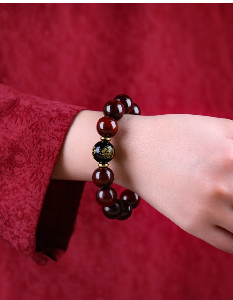 克拉苏crassus印度小叶紫檀手串男本命年佛珠黑曜石守护神手链男生肖