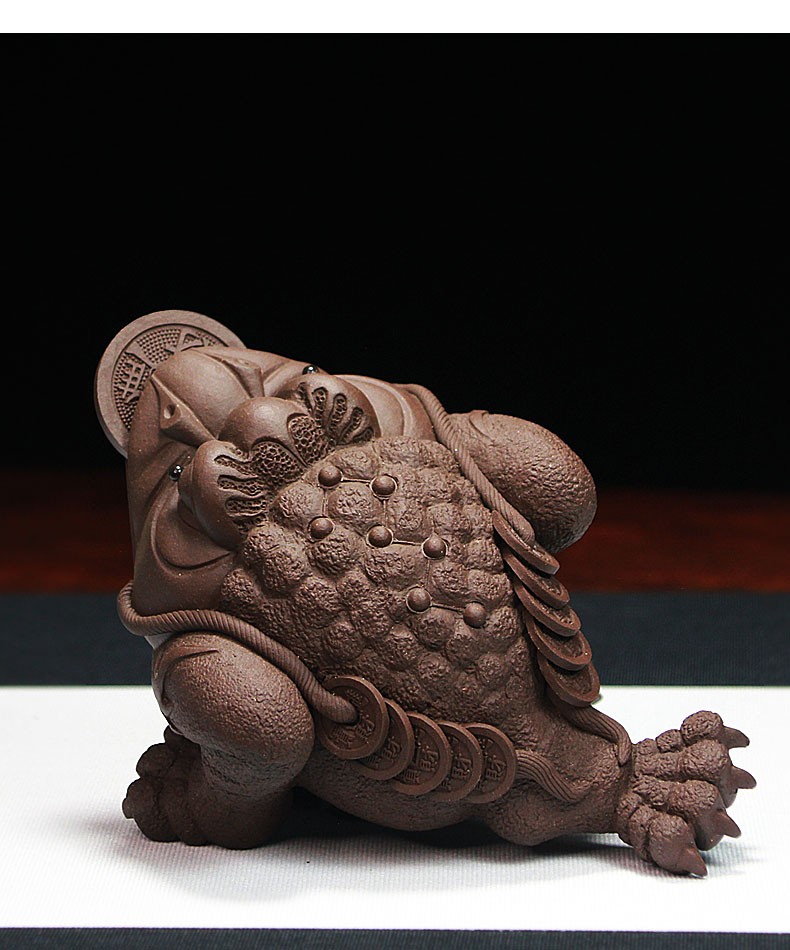 禅乐宜兴紫砂茶宠金蟾雕塑创意摆件茶玩杂件可养纯全手工原矿紫泥制作