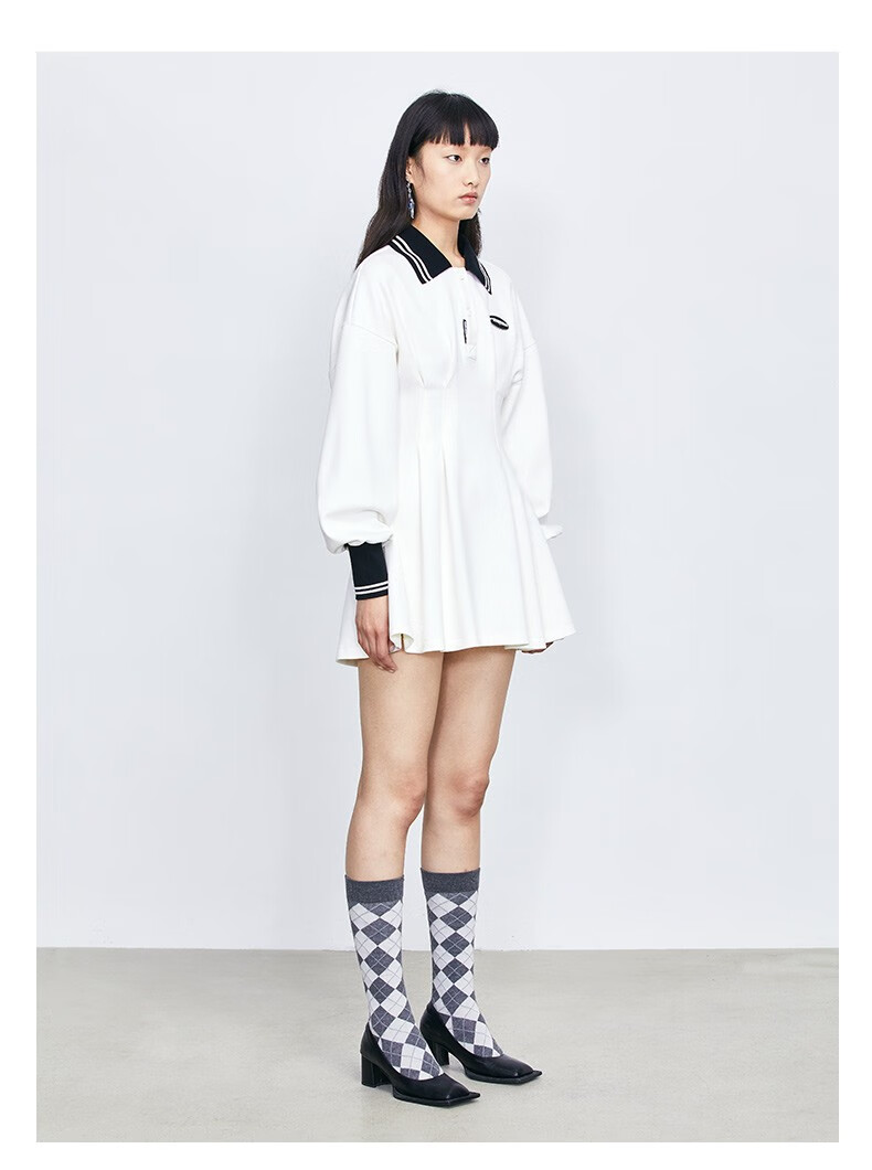 revan芮范秋季设计师款学院风polo收腰修身连衣裙拼色l40