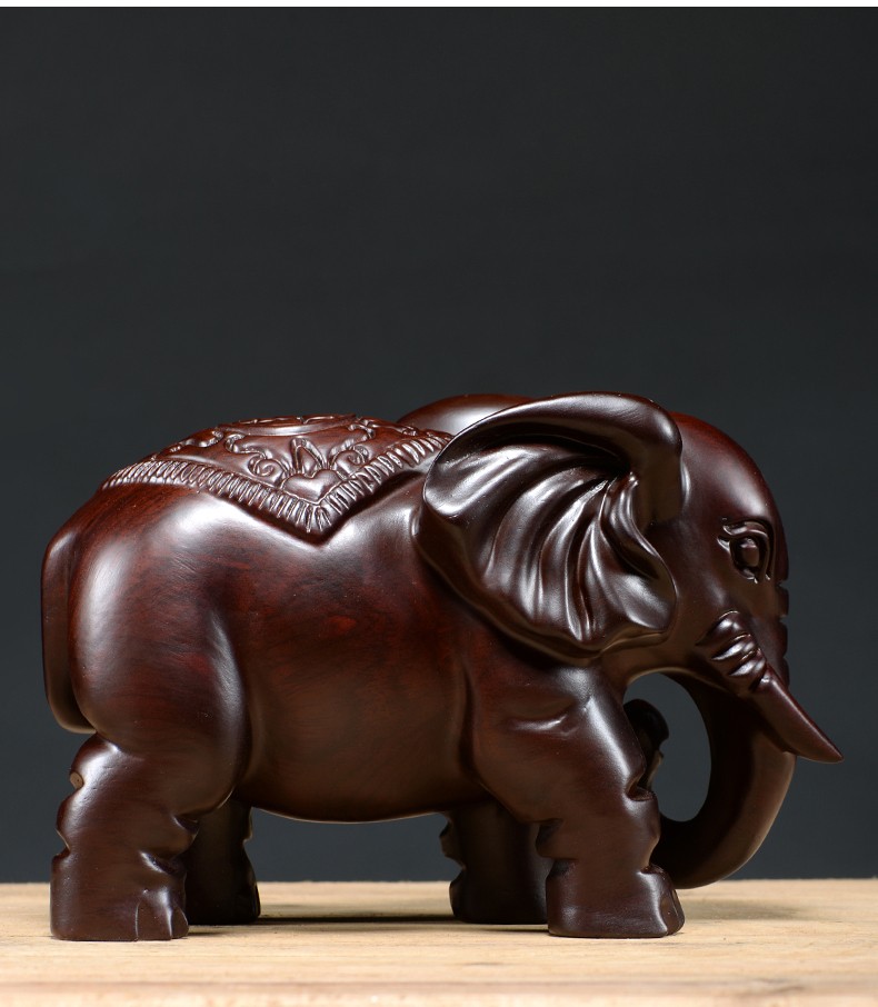 仙将 黑檀木雕大象摆件实木福财象家居客厅电视柜摆设红木大象工艺品