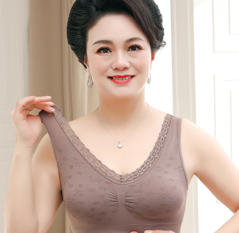 妈妈内衣女文胸中老年人背心式大码夏季无钢圈老人运动聚拢薄胸罩纯色