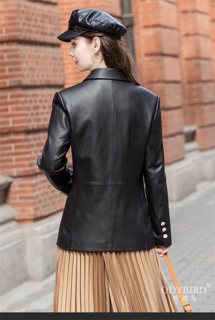 欧迪鸟odybird品牌女装真皮皮衣女2021秋季新款绵羊皮时尚绣花常规款
