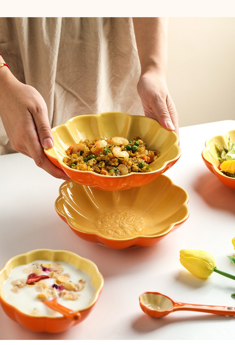 舍里南瓜饭碗家用个性创意网红异形餐具碟碗盘套装可爱米饭碗盘子南瓜