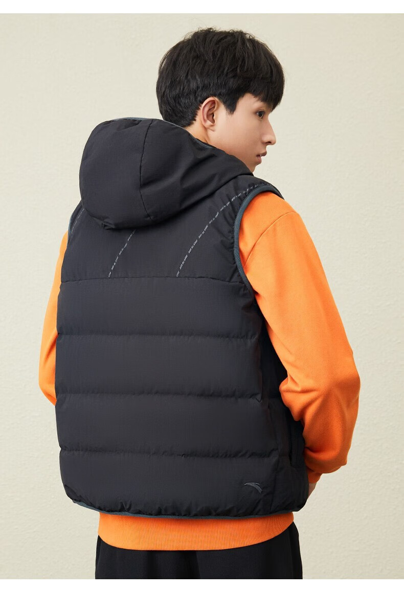 安踏(anta) 安踏羽绒服男士防泼水羽绒马甲2022秋冬新款连帽保暖鸭绒