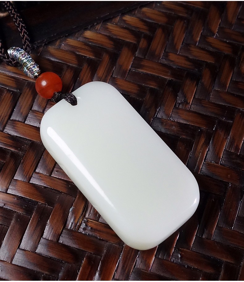 落花啼春和田玉白玉平安无事牌吊坠男女玉石面包牌玉坠厚道牌挂件免费