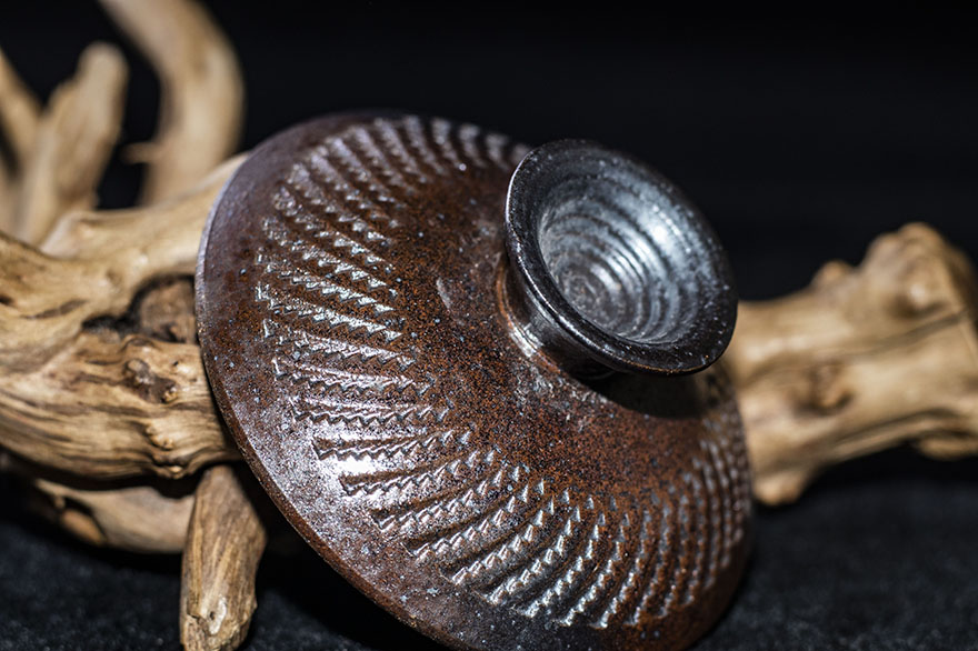 柴烧跳刀纹三才盖碗盏娘建阳建盏主人杯口径9b40