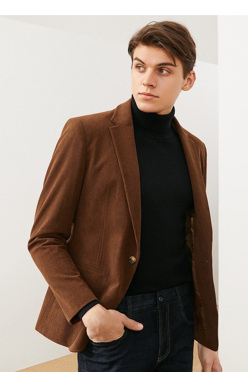 灯芯绒柒牌西服男秋季新款中青年男士休闲西装男上衣单件潮流男装单西