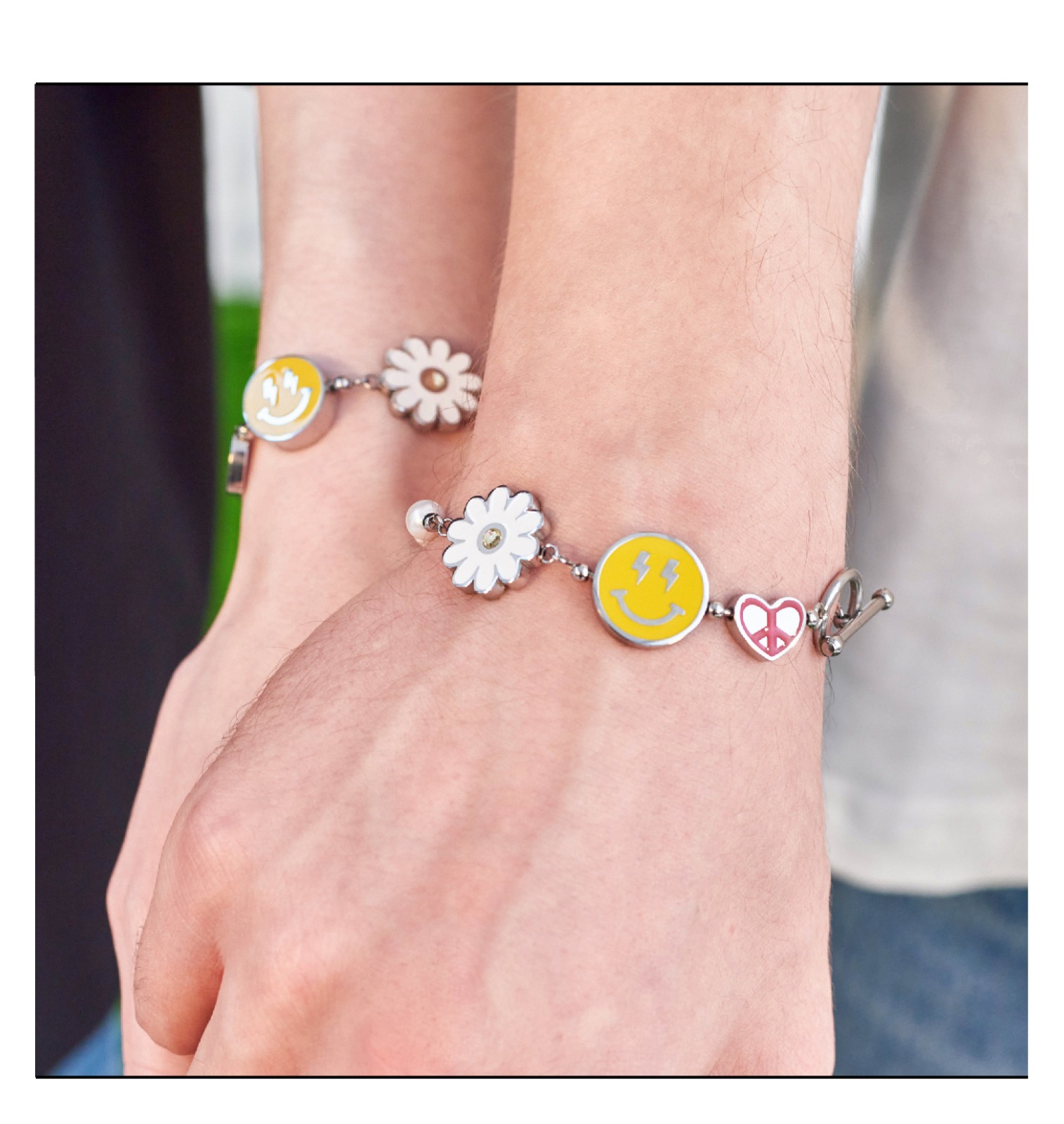 astar hades 手链男2021新款雏菊笑脸反战爱心情侣手链男女潮 s【图片