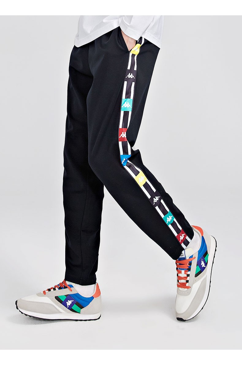 kappa卡帕串标九分裤2021新款男针织长裤休闲裤小脚卫裤黑色990l