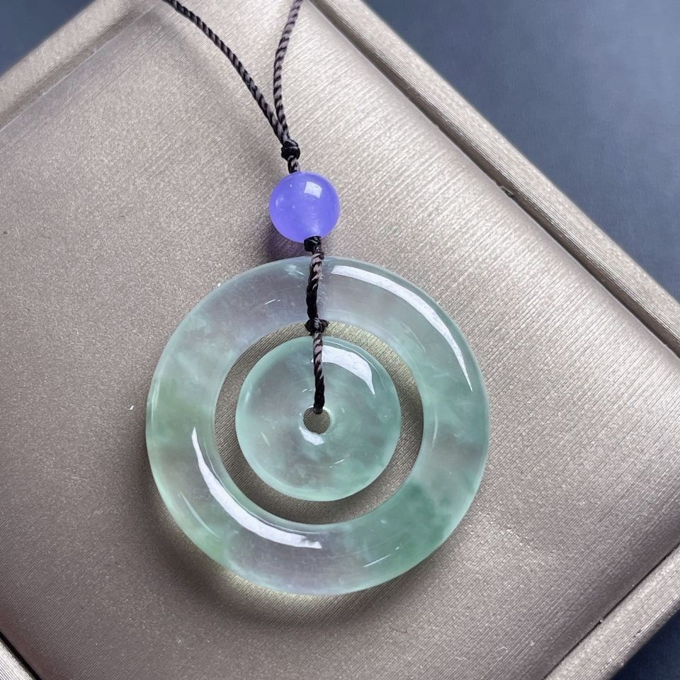 引领世家天然翡翠吊坠翡翠冰种飘花子母扣挂件平安扣挂坠送吊绳送人