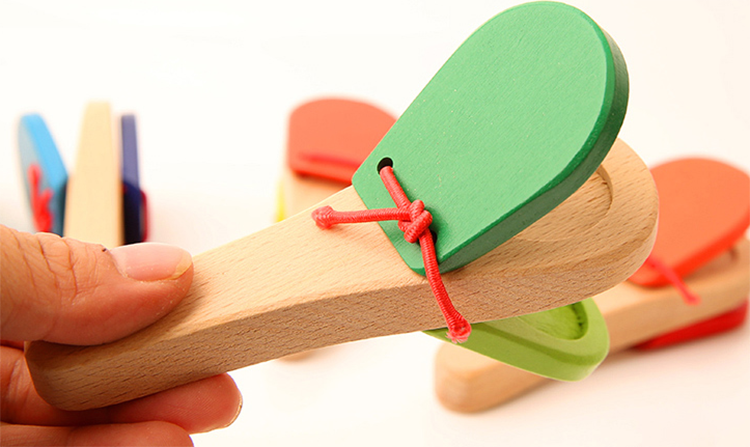 木制打击乐器手拍板响板手摇响拍板宝宝打击乐器玩具蓝色手拍板定制