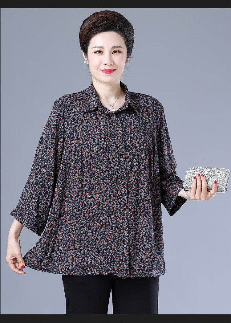 胖人女装中老年夏季胖太太特大码衬衫宽松九分袖200斤奶奶装加肥加大