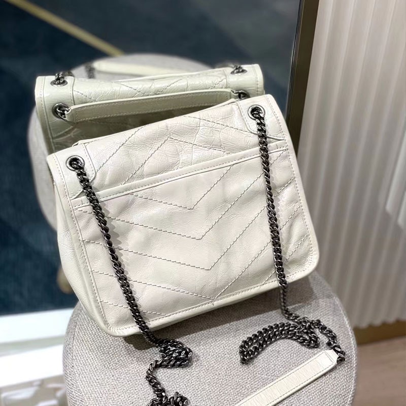 二手95新ysl小号nikibaby奶白色牛皮单肩斜挎包女士包袋