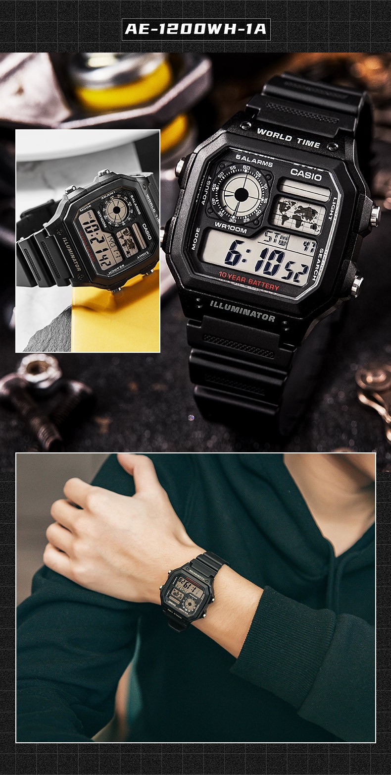 卡西欧(casio)男表小方块手表 胡一天同款学生休闲运动钢带手表 多