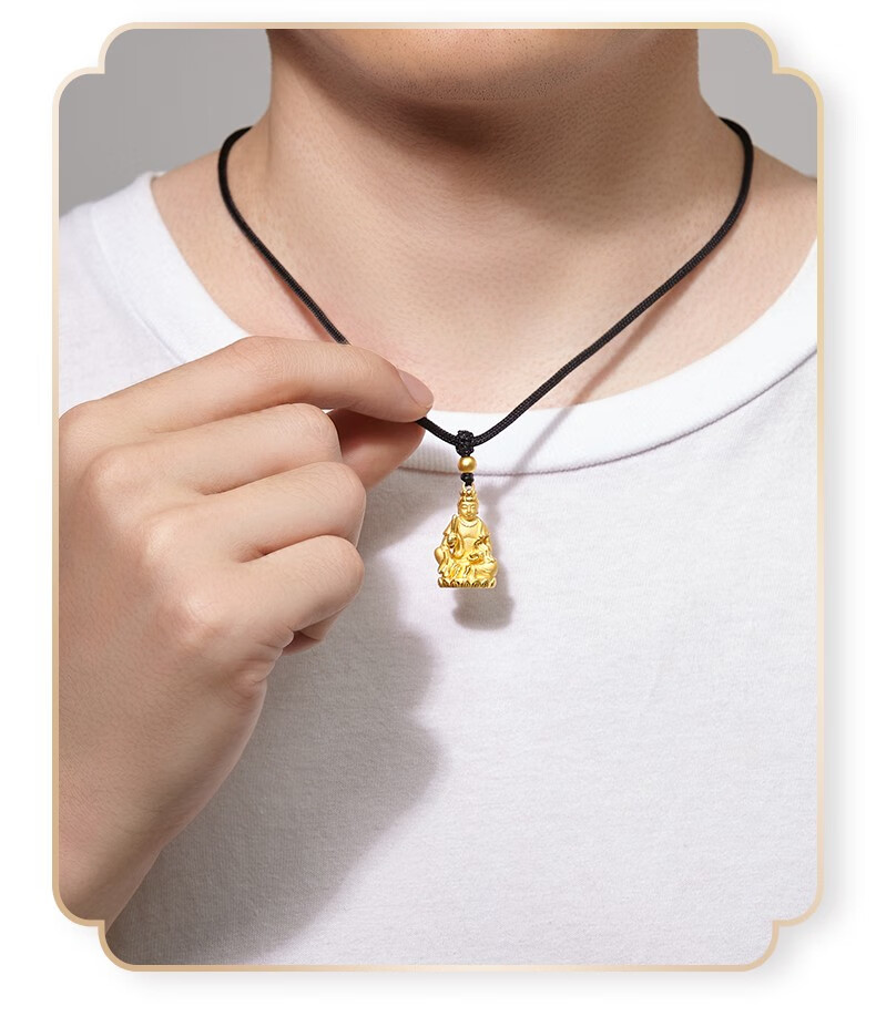 老凤凰珠宝 999足金兔生肖佛文殊菩萨黄金吊坠男女款属兔守护佛编绳