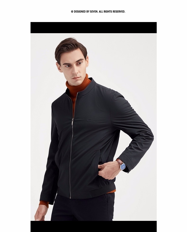 柒牌男装立领暗纹夹克 2021秋季新款中青年男士商务休闲轻便薄款外套