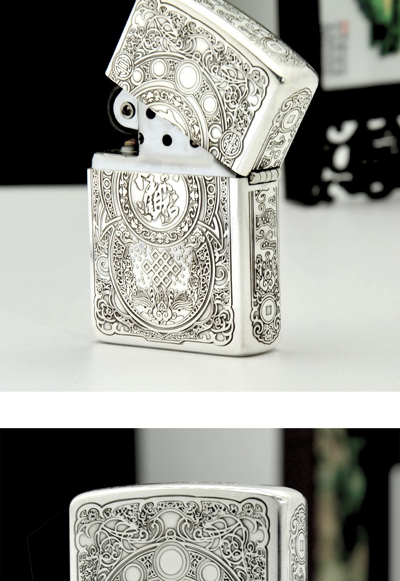 zorro佐罗纯银打火机白银翻盖防风创意煤油打火机足银招财貔貅送长辈